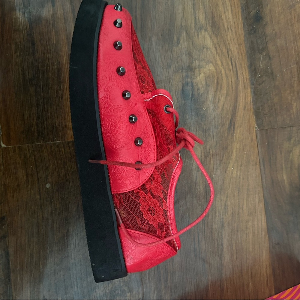 Iron Fist Red Lace Spike-Trim Sneakers - Picture 5 of 7